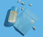 Klora Gut-Renew prebiotic and postbiotic refillable jar and refill pill pack with capsules on blue background